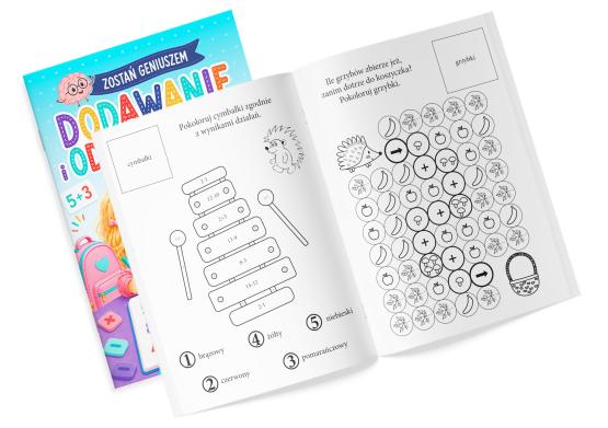 Kolorowanka z naklejkami Zostań geniuszem Dodawanie i odejmowanie (2)